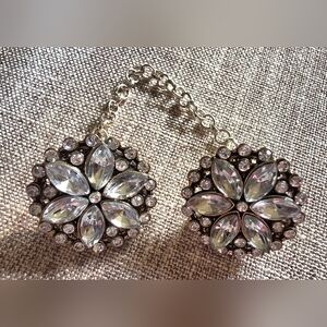 Silvertone Crystal Sweater Clip